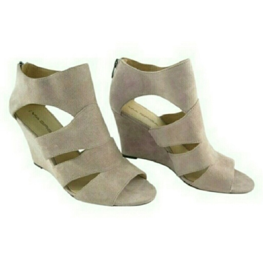 Via Spiga Wedge Cutout Suede Tawny Beige Sandals